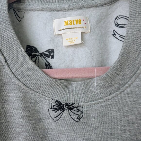 NWOT Maeve Anthropologie Gray Puff-Sleeve Bow Embroidered Sweatshirt - Size M - Picture 7 of 10